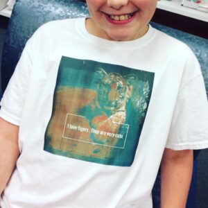 This teen made a tiger t-shirt.