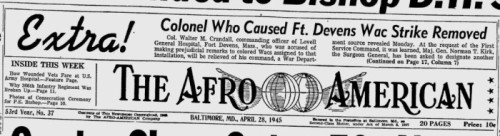 Headline, front page, The Afro American, Baltimore, MD, April 28, 1945.
