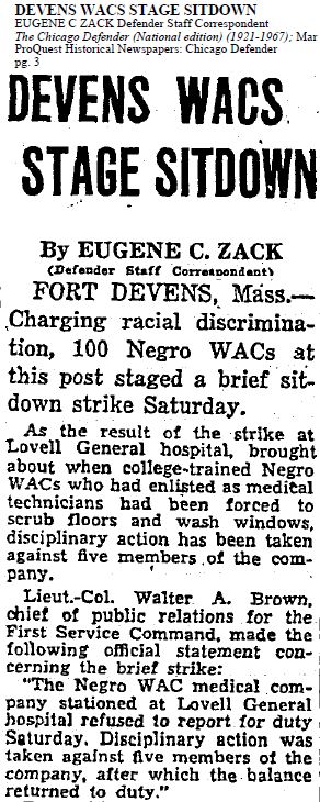 Devens WACS Stage Sitdown, The Chicago Defender, March 24, 1945.