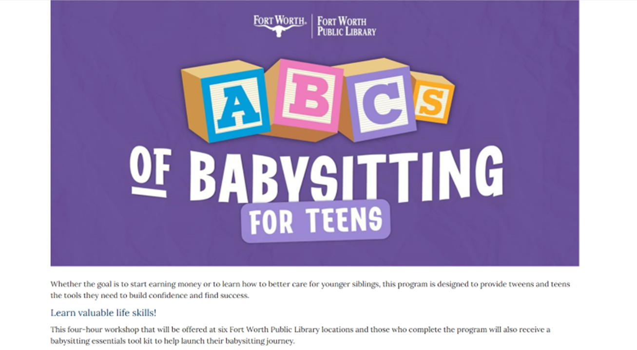 Supporting The ABCs of Babysitting at the Fort Worth Public Library, behind the scenes support for frontward facing teen programming